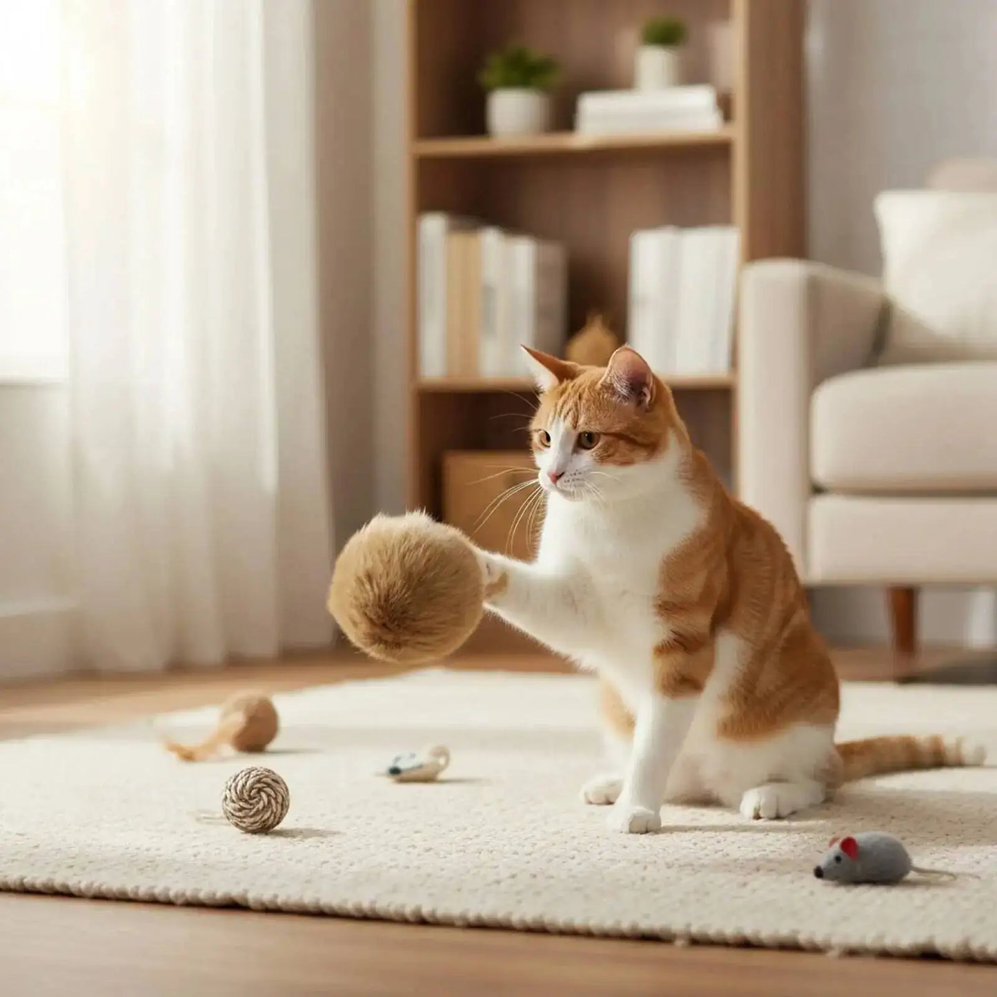Durable Rabbit Fur Ball Interactive Cat Toy Pet Product Containing Catnip Fluffy Toy Ball Chasing Plush Toy Ball Cat Accessories
