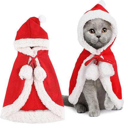 Cat Costume Santa Cosplay Funny Transformed Cat Dog Pet Christmas Cape Winter Dress Up Clothes Red Scarf Cloak Props Decor