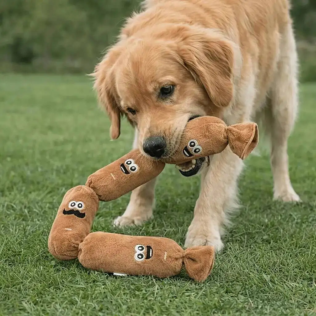 Durable Dog Plush Chew Toy Simulated Sausage with BB Sound Teeth Cleaning Squeak Chewable Molar Toy for Puppies Bite-Resistant