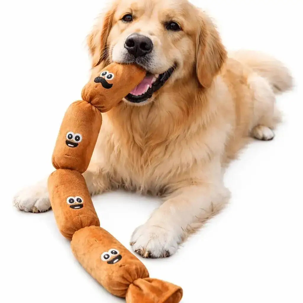 Durable Dog Plush Chew Toy Simulated Sausage with BB Sound Teeth Cleaning Squeak Chewable Molar Toy for Puppies Bite-Resistant