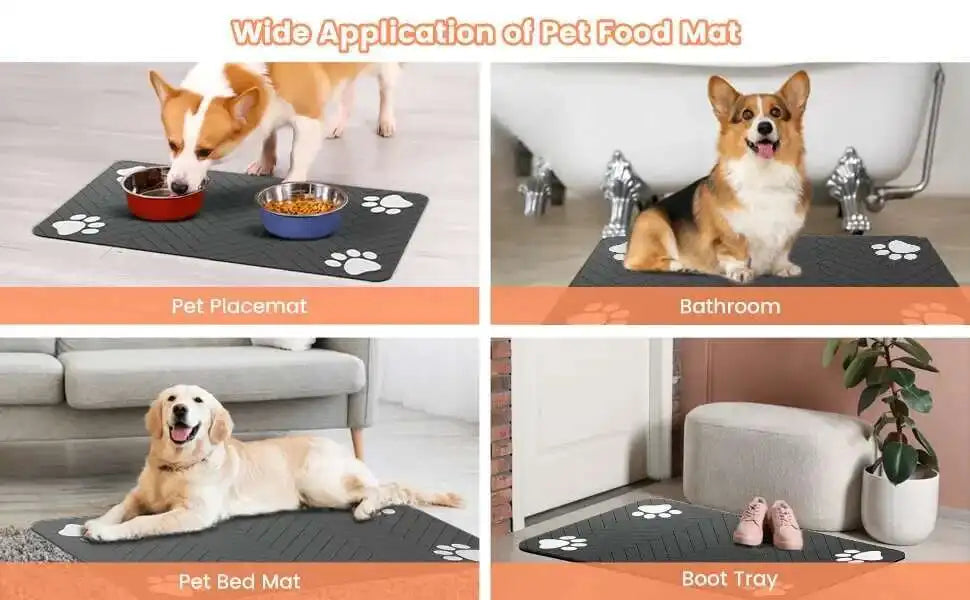 60X90CM Pet Dog Feeding Mat Pet Placemat for Food and Water Bowl with Waterproof Rubber Backing Quick Dry Water Mat for Dog Cat