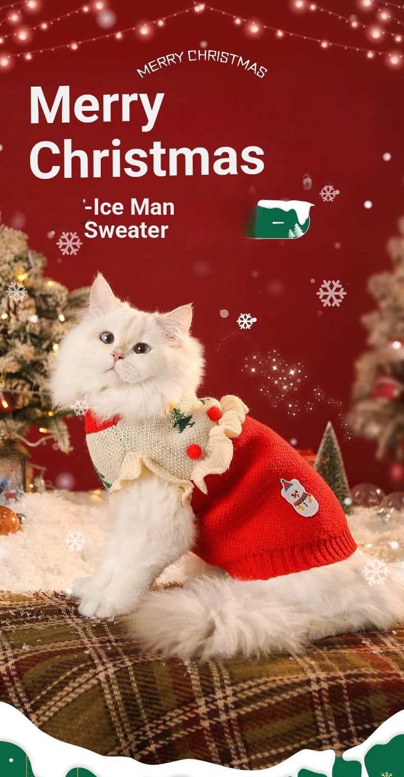 Christmas Pet Cat Costumes Sweater Cute Kitten Santa Claus Clothes For Small Medium Dogs Holiday Party Dress Warm Winter Clothes