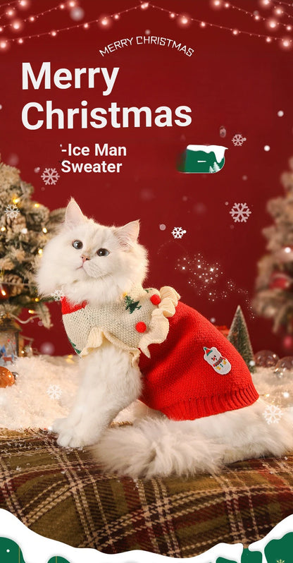 Christmas Pet Cat Costumes Sweater Cute Kitten Santa Claus Clothes For Small Medium Dogs Holiday Party Dress Warm Winter Clothes
