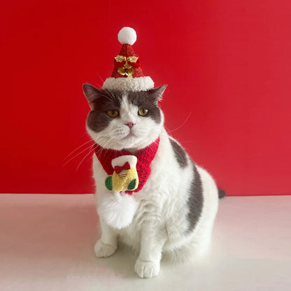 Christmas Cat Hat Cat Knitted Scarf Set Soft Winter Christmas Soft Santa Claus Costume Scarf For Dog Cats Pet Xmas Cat Supplies