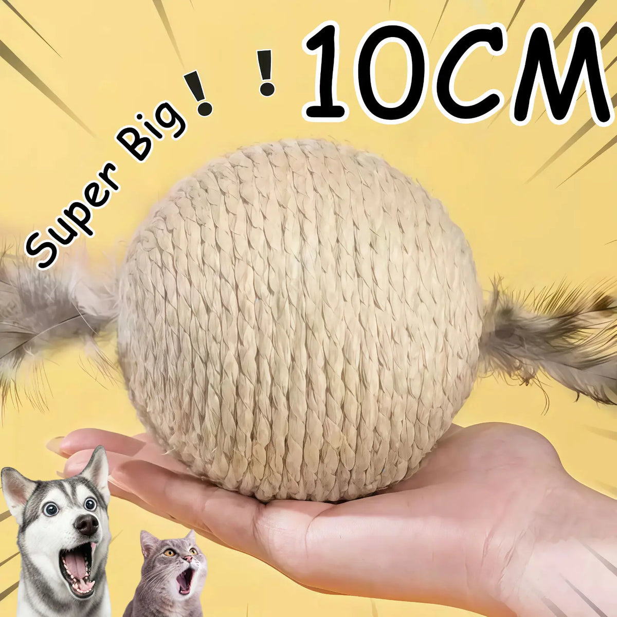 Interactive Sisal Cat Scratching Ball Toy For Kitten Teeth Cleaning Anti Bite 10CM Super Big Cat Ball Sounding Toy Pet Supplies