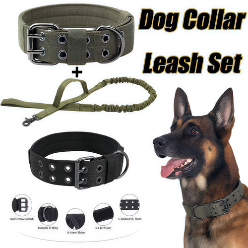 Outdoor Tactical Dog Collar Set Dog Leash Metal Buckle Breathability Nylon Adjustable Dog Collar for Training Neck Pet Products