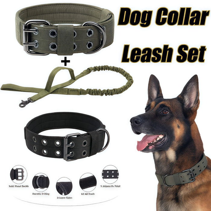 Outdoor Tactical Dog Collar Set Dog Leash Metal Buckle Breathability Nylon Adjustable Dog Collar for Training Neck Pet Products