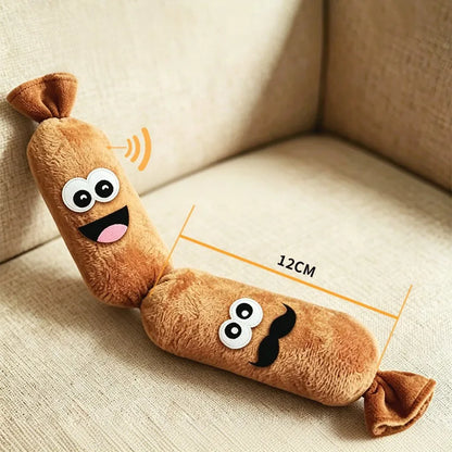 Durable Dog Plush Chew Toy Simulated Sausage with BB Sound Teeth Cleaning Squeak Chewable Molar Toy for Puppies Bite-Resistant