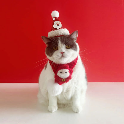 Christmas Cat Hat Cat Knitted Scarf Set Soft Winter Christmas Soft Santa Claus Costume Scarf For Dog Cats Pet Xmas Cat Supplies