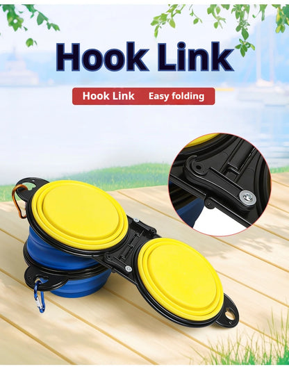 2 in 1 Collapsible Dog Travel Bowl Double Bowls Folding Food Water Bowl Portable Hangable Dog Feeder for Outdoor Dog Product