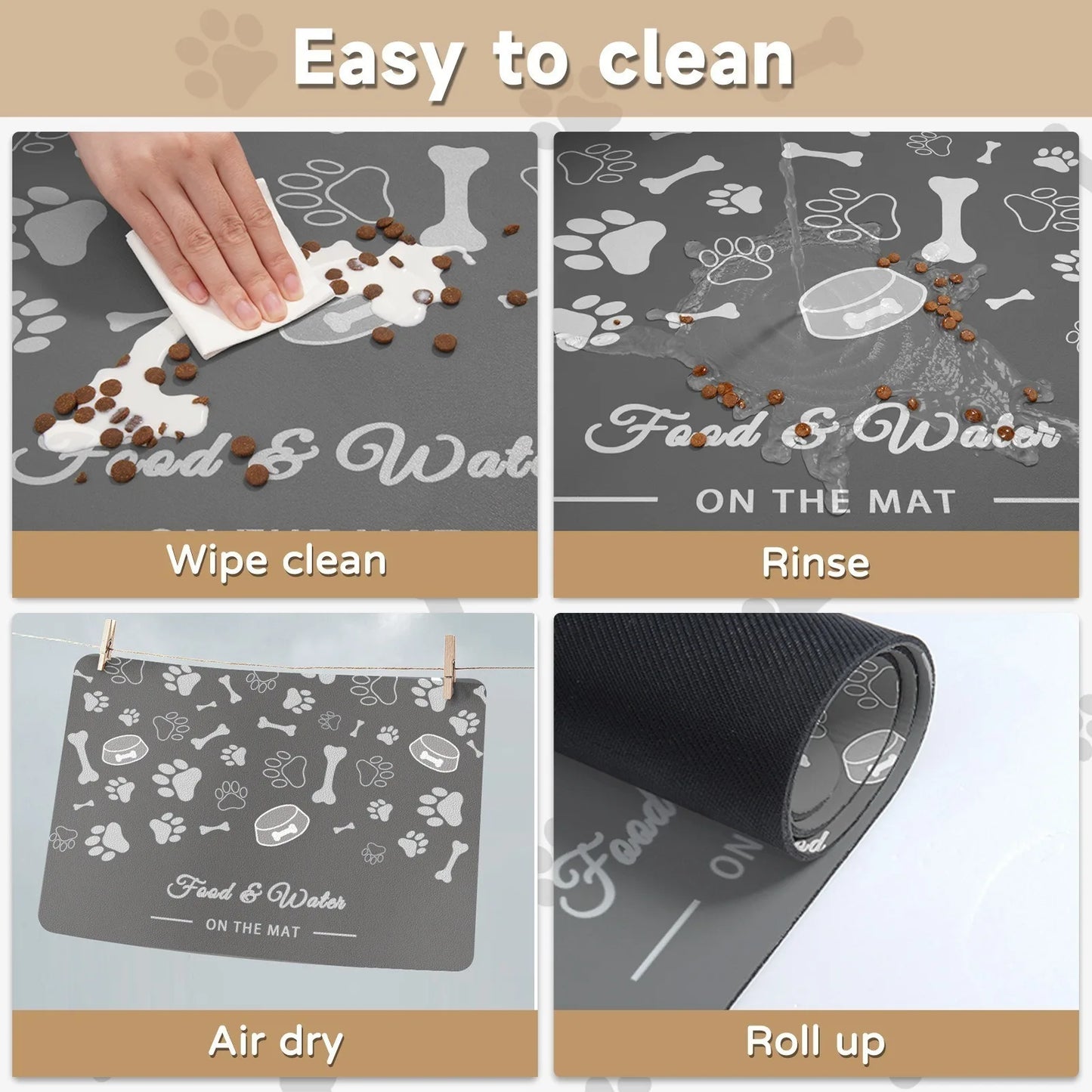 60X90CM Pet Dog Feeding Mat Pet Placemat for Food and Water Bowl with Waterproof Rubber Backing Quick Dry Water Mat for Dog Cat
