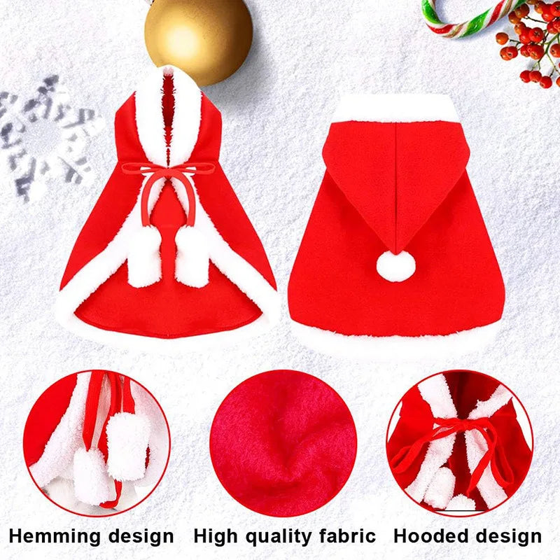 Cat Costume Santa Cosplay Funny Transformed Cat Dog Pet Christmas Cape Winter Dress Up Clothes Red Scarf Cloak Props Decor