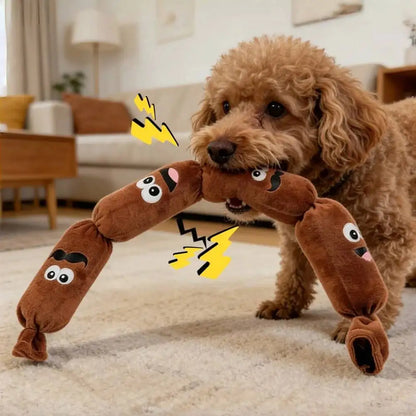 Durable Dog Plush Chew Toy Simulated Sausage with BB Sound Teeth Cleaning Squeak Chewable Molar Toy for Puppies Bite-Resistant