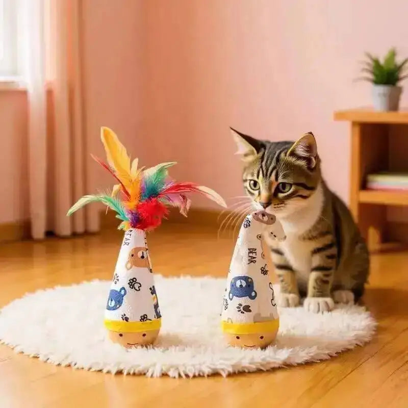 Cat Interactive Toys Funny Feather Kitten Teaser Indoor Play Automatic Toy Gift Cat Feather Toy Kitten Wobble Ball Indoor Play
