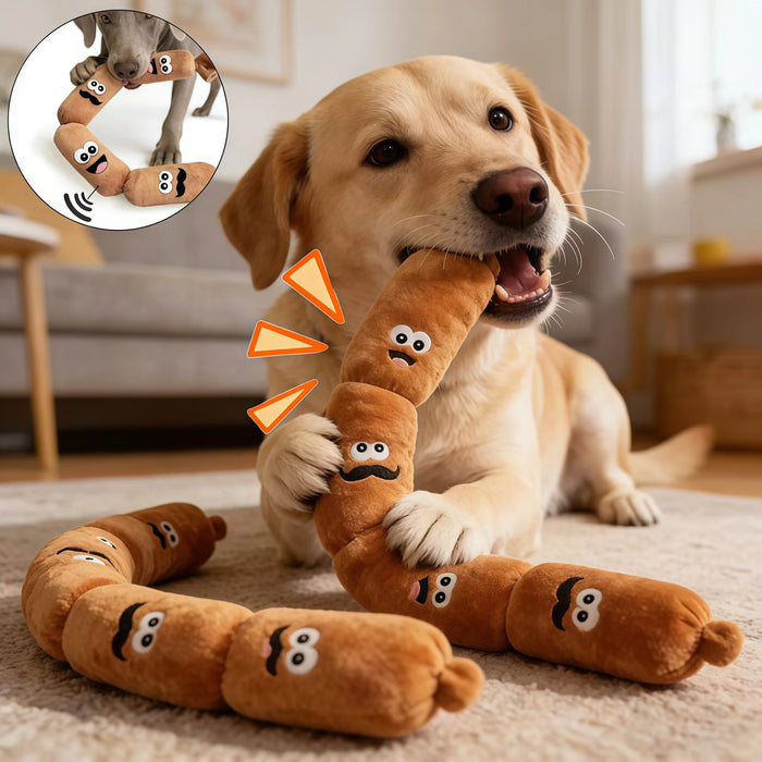 Durable Dog Plush Chew Toy Simulated Sausage with BB Sound Teeth Cleaning Squeak Chewable Molar Toy for Puppies Bite-Resistant