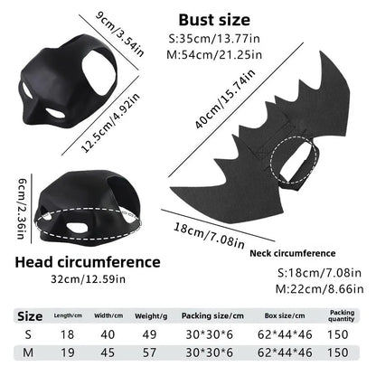 Halloween Pet Black Bat Costume Set with Mask Wing for Cats Dogs Creative Cosplay Cat Dog Halloween Party Pet Supplies