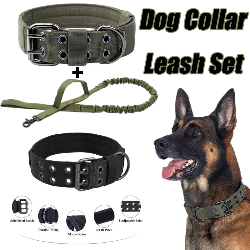 Outdoor Tactical Dog Collar Set Dog Leash Metal Buckle Breathability Nylon Adjustable Dog Collar for Training Neck Pet Products