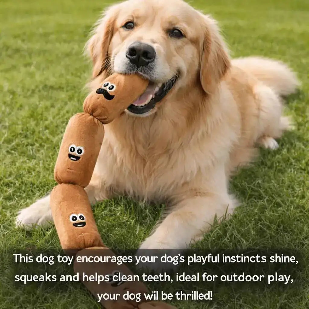 Durable Dog Plush Chew Toy Simulated Sausage with BB Sound Teeth Cleaning Squeak Chewable Molar Toy for Puppies Bite-Resistant