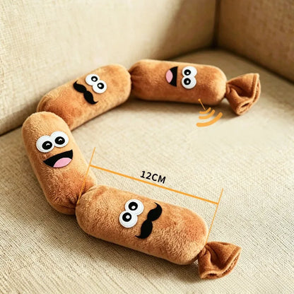 Durable Dog Plush Chew Toy Simulated Sausage with BB Sound Teeth Cleaning Squeak Chewable Molar Toy for Puppies Bite-Resistant