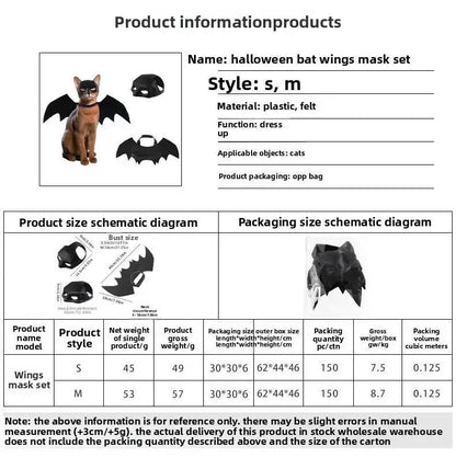 Halloween Pet Black Bat Costume Set with Mask Wing for Cats Dogs Creative Cosplay Cat Dog Halloween Party Pet Supplies