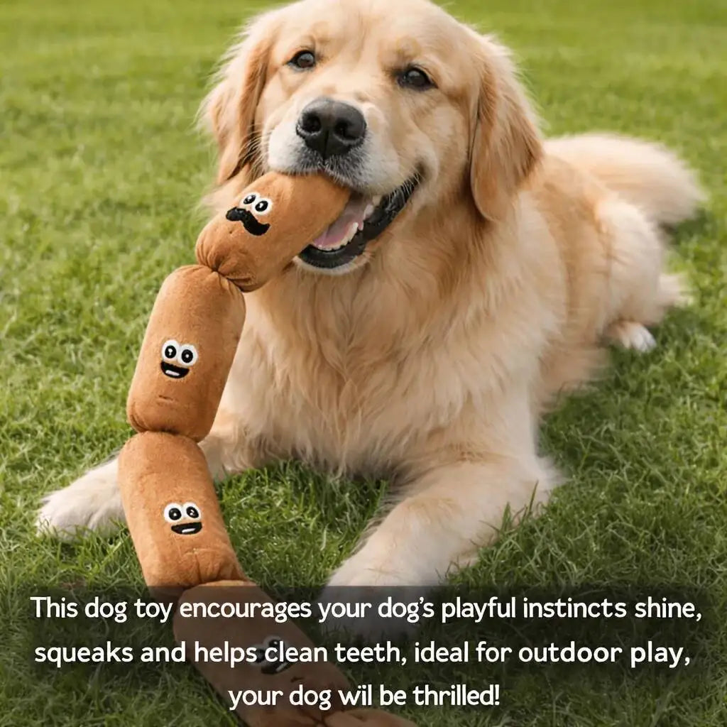Durable Dog Plush Chew Toy Simulated Sausage with BB Sound Teeth Cleaning Squeak Chewable Molar Toy for Puppies Bite-Resistant
