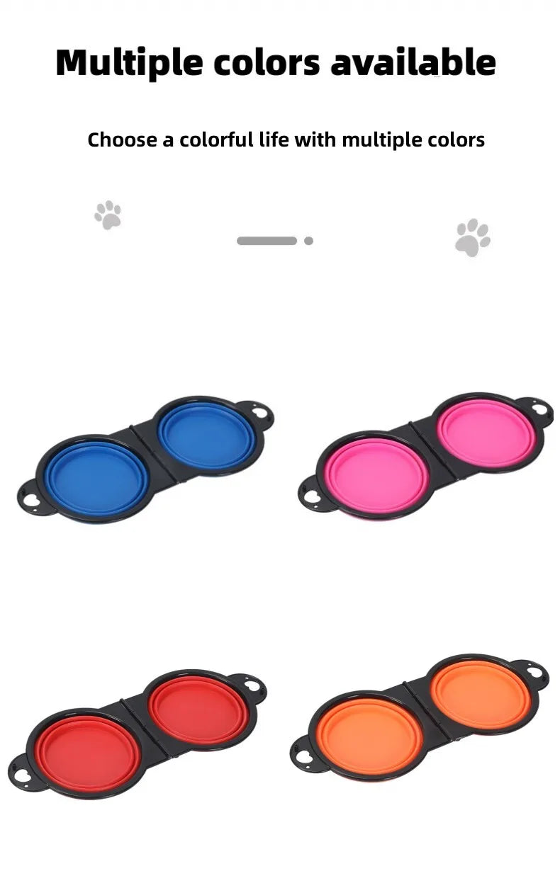2 in 1 Collapsible Dog Travel Bowl Double Bowls Folding Food Water Bowl Portable Hangable Dog Feeder for Outdoor Dog Product