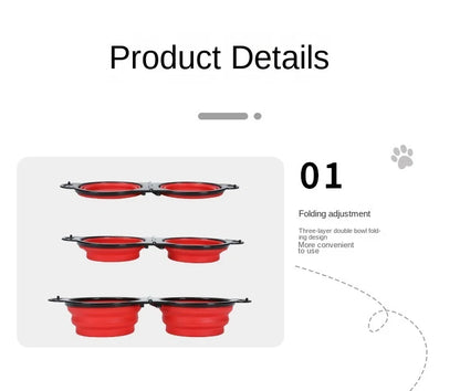 2 in 1 Collapsible Dog Travel Bowl Double Bowls Folding Food Water Bowl Portable Hangable Dog Feeder for Outdoor Dog Product