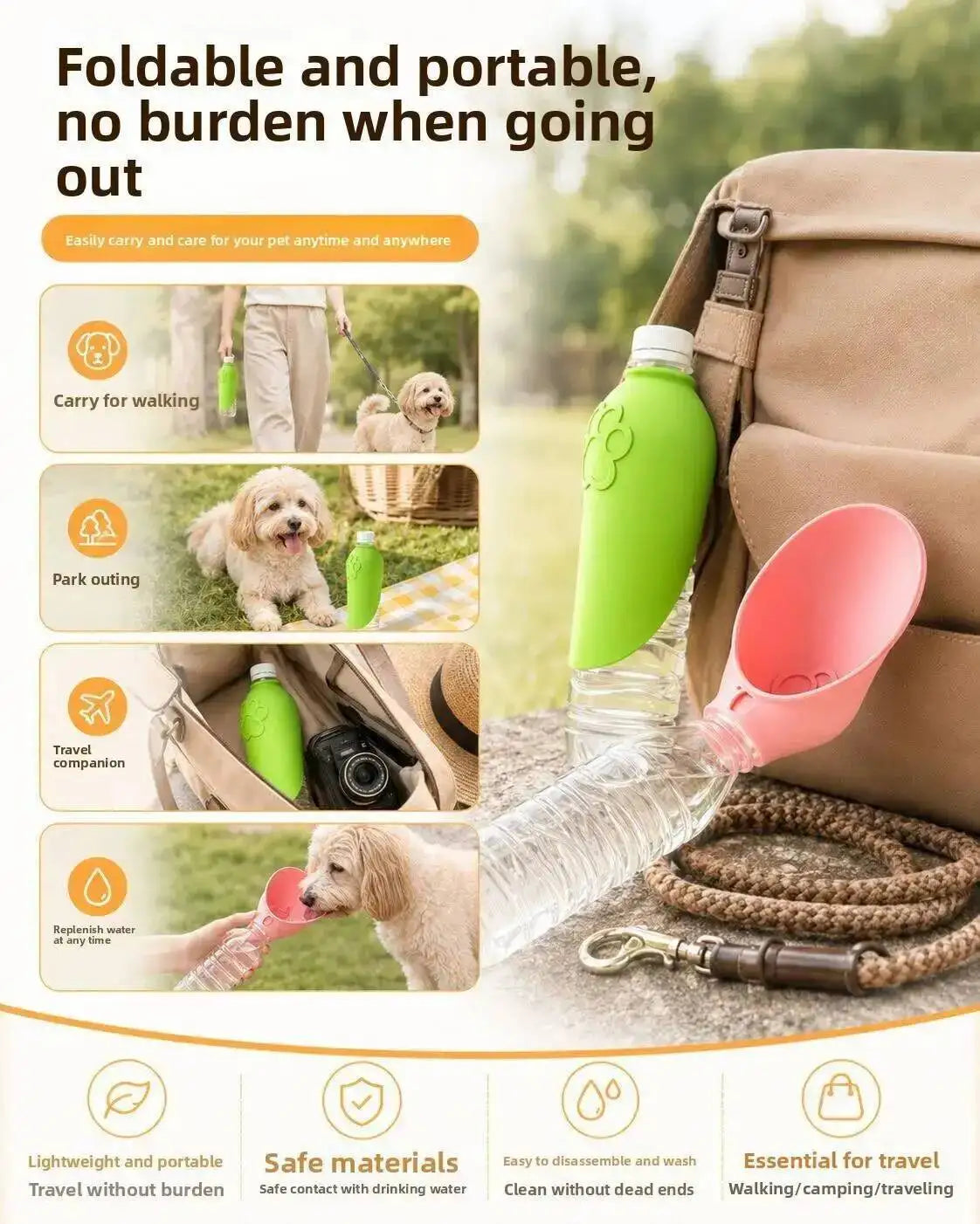 Portable Pet Outdoor Drinking Water Cup Dog Silicone Foldable Leaf Universal Bottle Mouth for Travel Cat And Dog Water Dispenser