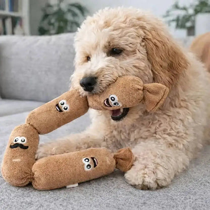 Durable Dog Plush Chew Toy Simulated Sausage with BB Sound Teeth Cleaning Squeak Chewable Molar Toy for Puppies Bite-Resistant