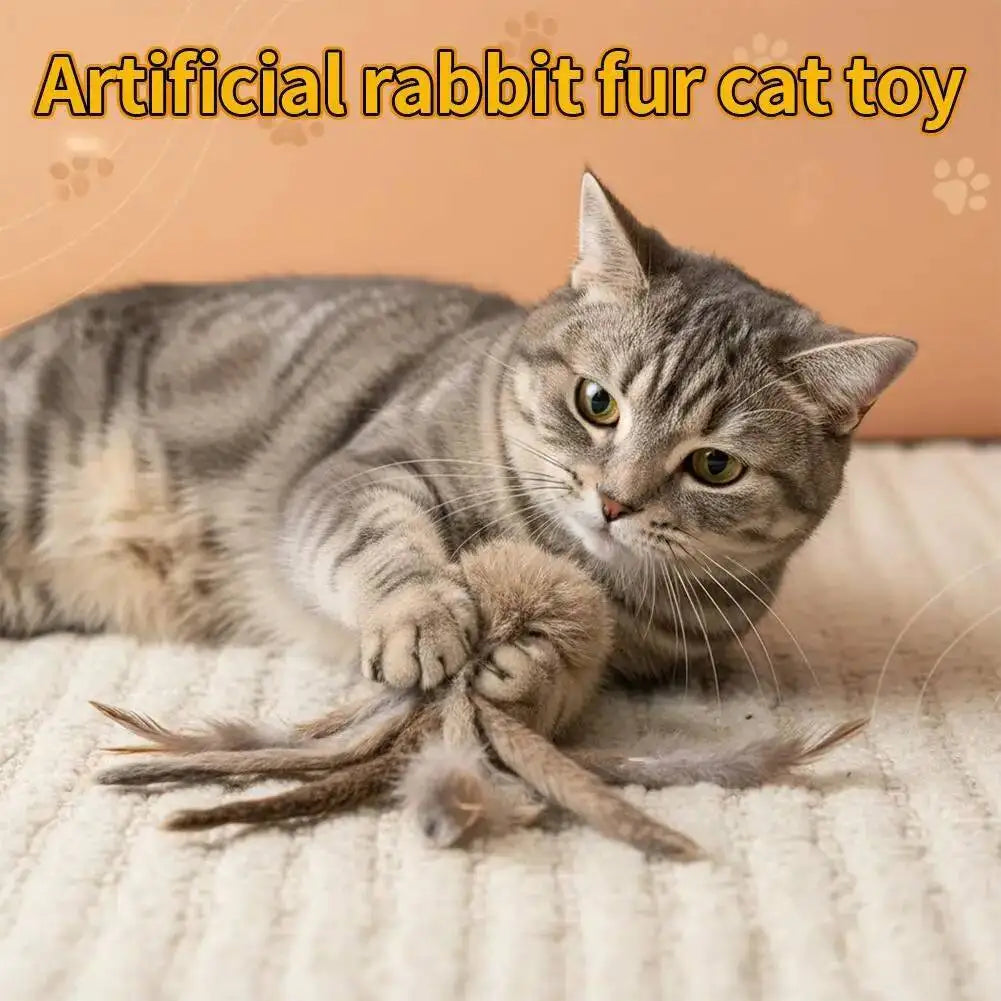 Cat Toy Artificial Rabbit Fur Cat Toys Enrichment Toy Kitten Teaser Wand Self Play Boredom Relief Interactive Cat Toy For Indoor