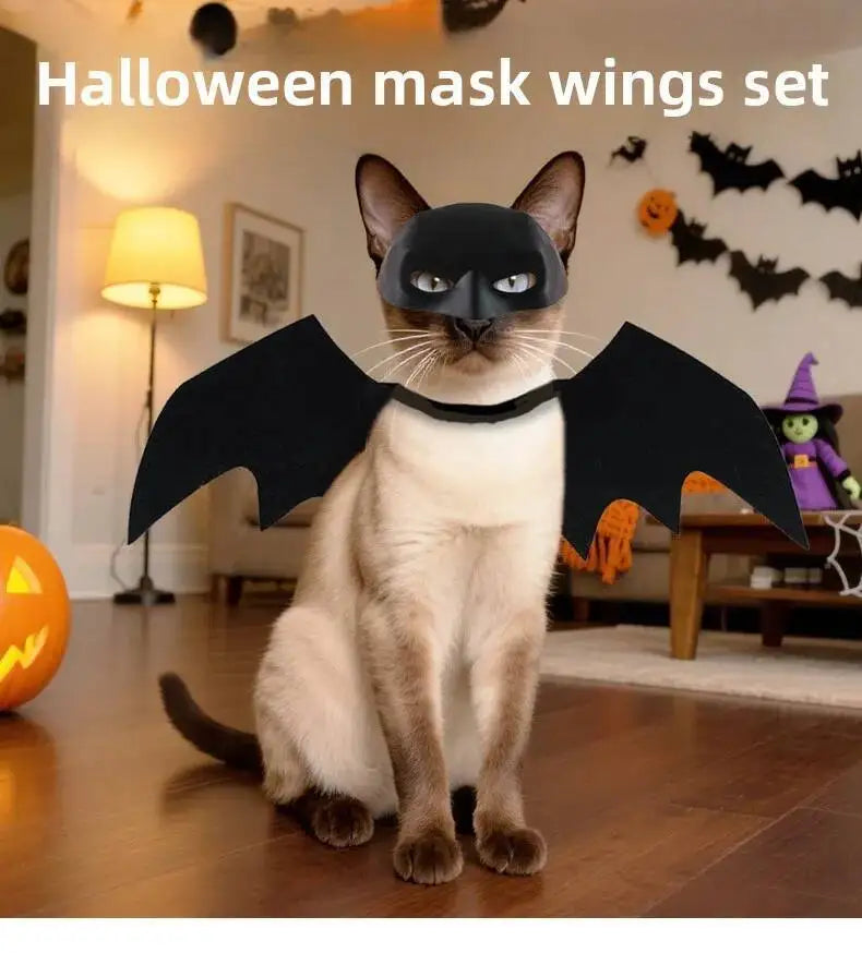 Halloween Pet Black Bat Costume Set with Mask Wing for Cats Dogs Creative Cosplay Cat Dog Halloween Party Pet Supplies