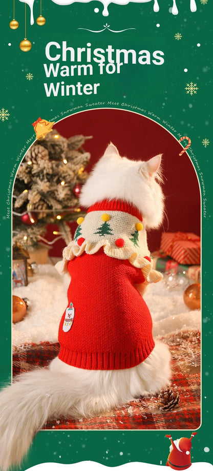 Christmas Pet Cat Costumes Sweater Cute Kitten Santa Claus Clothes For Small Medium Dogs Holiday Party Dress Warm Winter Clothes
