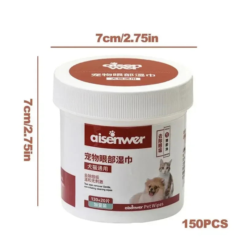 130PCS Dog Cat Eye Wipes Gentle Pet Eye Ear Cleaning Wipes Dog Cat Tear Stain Remover Wipes Remove Dried Mucus Discharge & Tear