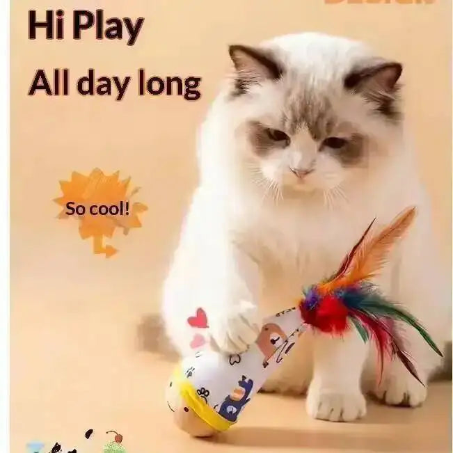 Cat Interactive Toys Funny Feather Kitten Teaser Indoor Play Automatic Toy Gift Cat Feather Toy Kitten Wobble Ball Indoor Play