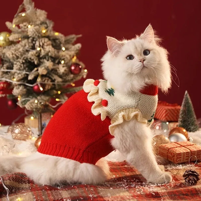 Christmas Pet Cat Costumes Sweater Cute Kitten Santa Claus Clothes For Small Medium Dogs Holiday Party Dress Warm Winter Clothes