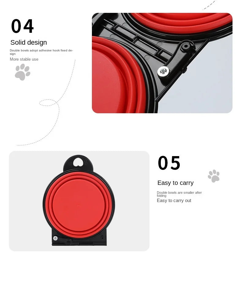 2 in 1 Collapsible Dog Travel Bowl Double Bowls Folding Food Water Bowl Portable Hangable Dog Feeder for Outdoor Dog Product