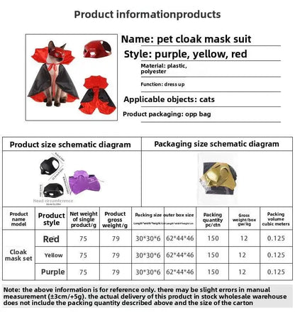 Halloween Vampire Pet Costumes Couture Set with Mask Cape for Cats Dog Halloween Festival Set Dress Up Pet Parties Cloak Clothes