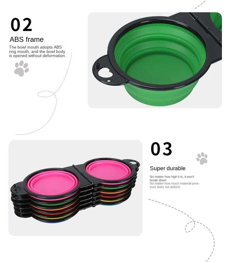 2 in 1 Collapsible Dog Travel Bowl Double Bowls Folding Food Water Bowl Portable Hangable Dog Feeder for Outdoor Dog Product