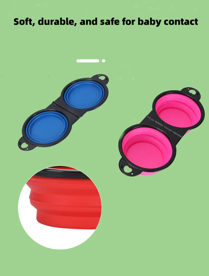 2 in 1 Collapsible Dog Travel Bowl Double Bowls Folding Food Water Bowl Portable Hangable Dog Feeder for Outdoor Dog Product