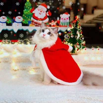Cat Costume Santa Cosplay Funny Transformed Cat Dog Pet Christmas Cape Winter Dress Up Clothes Red Scarf Cloak Props Decor