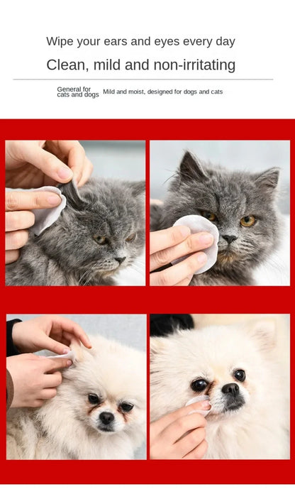 130PCS Dog Cat Eye Wipes Gentle Pet Eye Ear Cleaning Wipes Dog Cat Tear Stain Remover Wipes Remove Dried Mucus Discharge & Tear