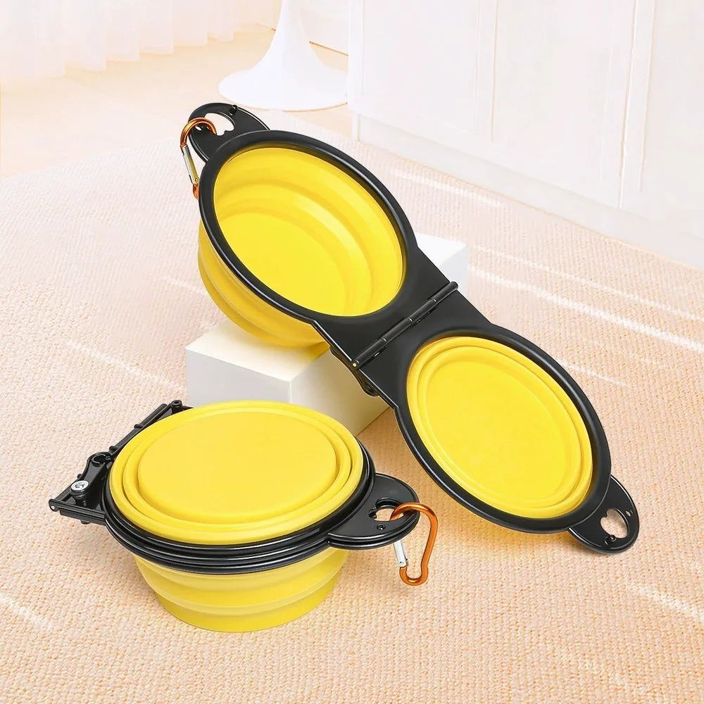 2 in 1 Collapsible Dog Travel Bowl Double Bowls Folding Food Water Bowl Portable Hangable Dog Feeder for Outdoor Dog Product