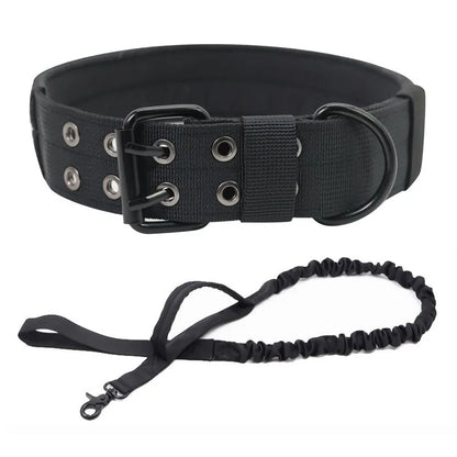Outdoor Tactical Dog Collar Set Dog Leash Metal Buckle Breathability Nylon Adjustable Dog Collar for Training Neck Pet Products