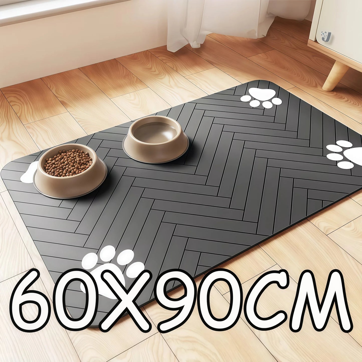 60X90CM Pet Dog Feeding Mat Pet Placemat for Food and Water Bowl with Waterproof Rubber Backing Quick Dry Water Mat for Dog Cat