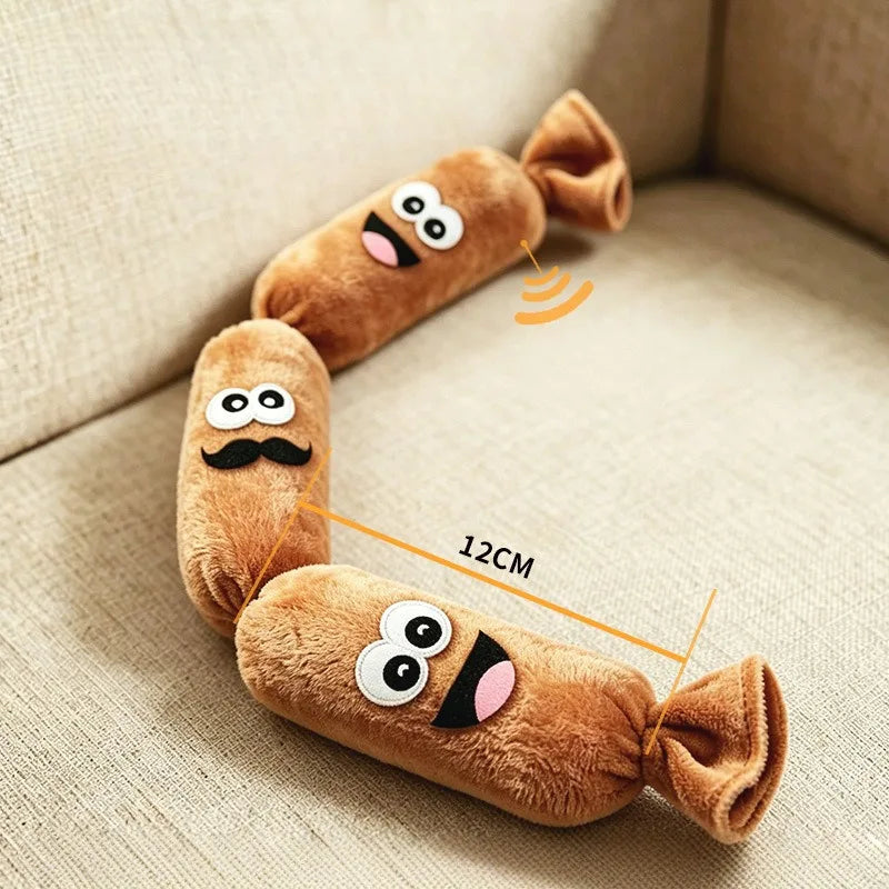 Durable Dog Plush Chew Toy Simulated Sausage with BB Sound Teeth Cleaning Squeak Chewable Molar Toy for Puppies Bite-Resistant