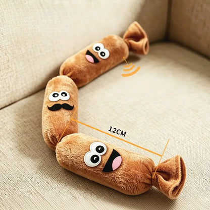 Durable Dog Plush Chew Toy Simulated Sausage with BB Sound Teeth Cleaning Squeak Chewable Molar Toy for Puppies Bite-Resistant