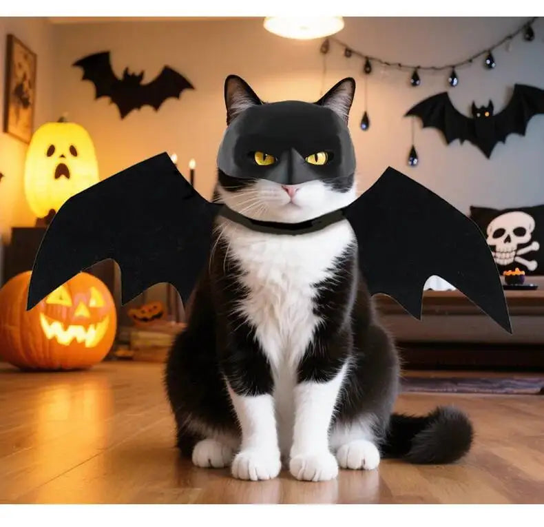 Halloween Pet Black Bat Costume Set with Mask Wing for Cats Dogs Creative Cosplay Cat Dog Halloween Party Pet Supplies