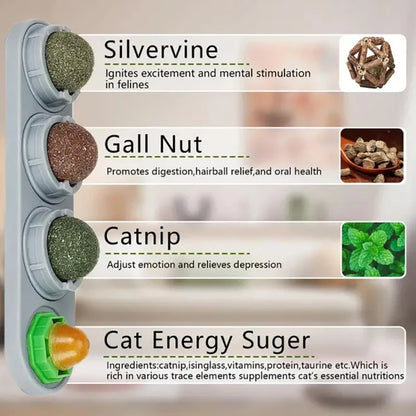 Natural Catnip Toys Silvervine Balls Teeth Cleaning Dental Wall Treats Extra Cat Energy Ball Edible Cat Lick Healthy Kitten Chew