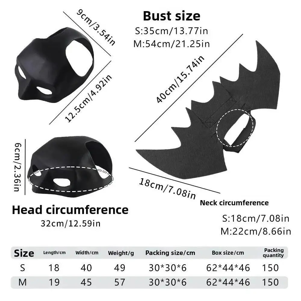 Halloween Pet Black Bat Costume Set with Mask Wing for Cats Dogs Creative Cosplay Cat Dog Halloween Party Pet Supplies
