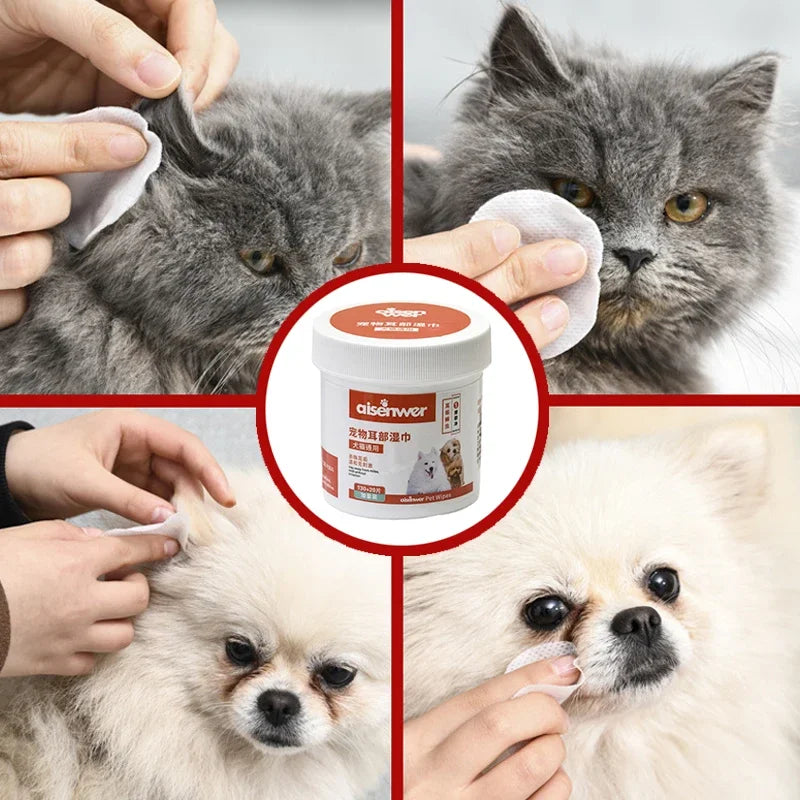 130PCS Dog Cat Eye Wipes Gentle Pet Eye Ear Cleaning Wipes Dog Cat Tear Stain Remover Wipes Remove Dried Mucus Discharge & Tear